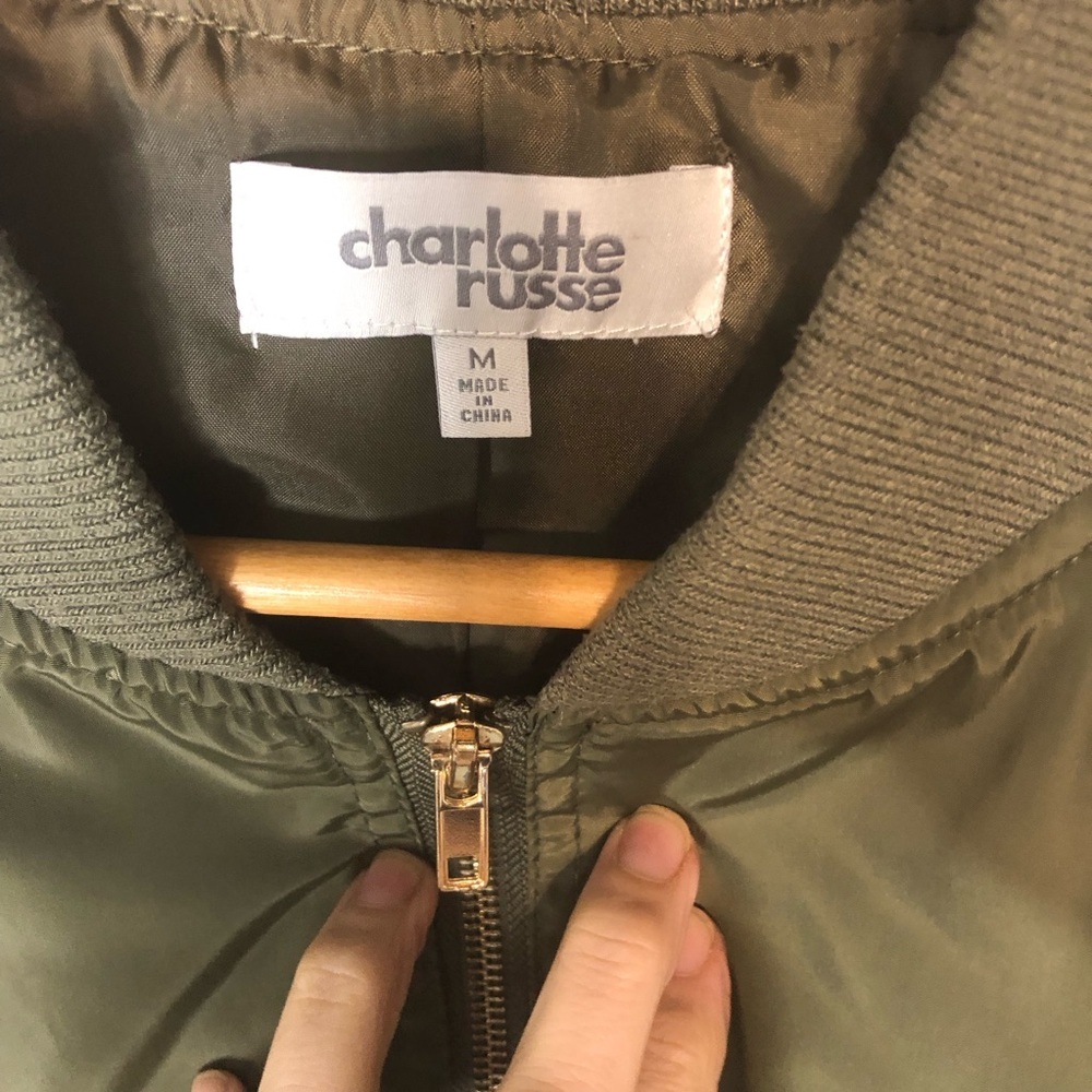 Vtg Y2K Charlotte Russe Satin Bomber Jacket Sz M Olive Green Street Grunge Rock - Picture 9 of 9
